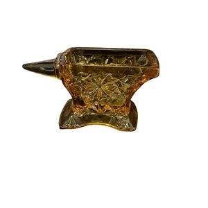 Vintage: Amber Glass “Daisy & Button” Anvil-Shaped Toothpick or Match Holder